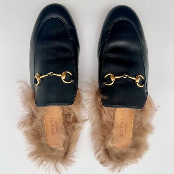 Gucci Princetown Fur Mule Black Horsebit Slipper Shearling Loafer Flats EU39 US9 - Picture 10 of 13